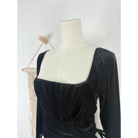 Lavender Moon Black Ribbed Ruched Crop Top Small Long Sleeve Ren Fair Peasant - Picture 2 of 7